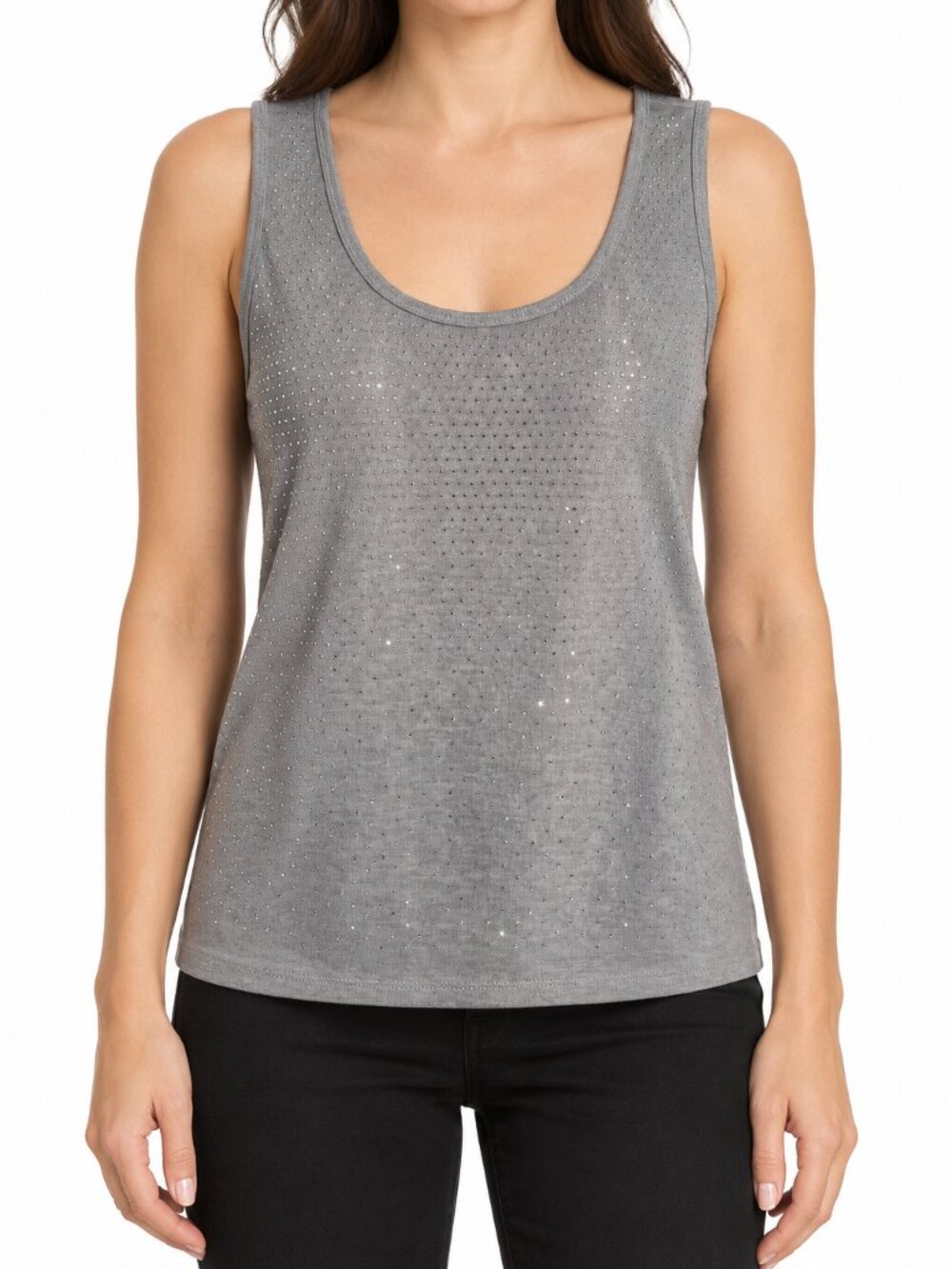 Essentials Milano Grey Rhinestone Studded Tank Top Knit Cami - Size M / L